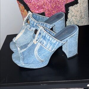 Jeffrey Campbell Blue Denim Heeled Mules